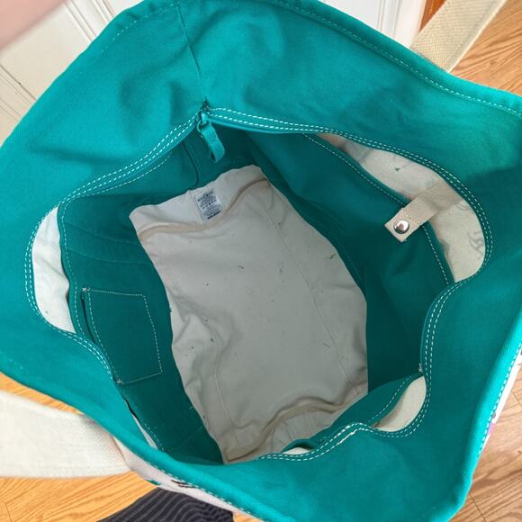 Lands End Skiing Tote Bag Ivory Cotton Heavy Duty Canvas Skiers Trees - Picture 6 of 7